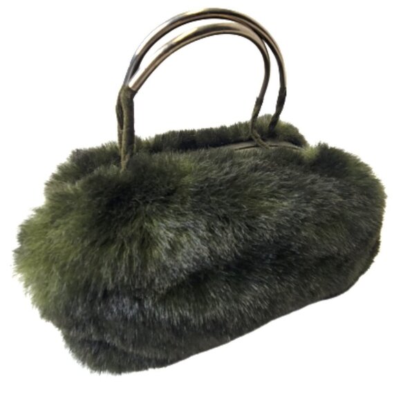 Green Fuzzy Faux Fur Rectangular Handbag - Picture 3 of 16